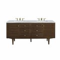 James Martin Vanities Amberly 72in Double Vanity, Mid-Century Walnut w/ 3 CM Arctic Fall Top 670-V72-WLT-3AF